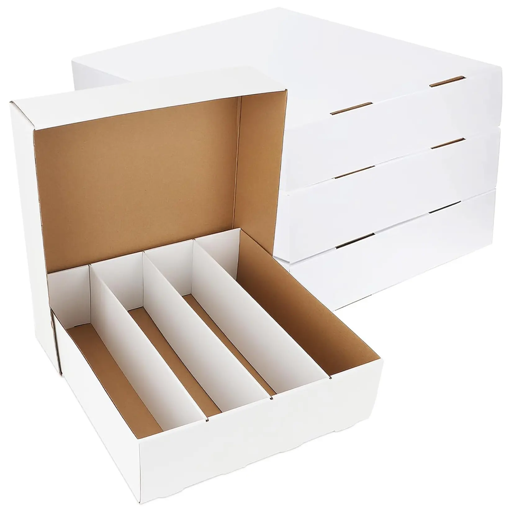 4 Pack 4 Compartment Cardboard Card Storage Box Flip Top Trading Card Organizer Heavy Duty Corrugated Storage Box for TCG Sports Cards and Game Cards