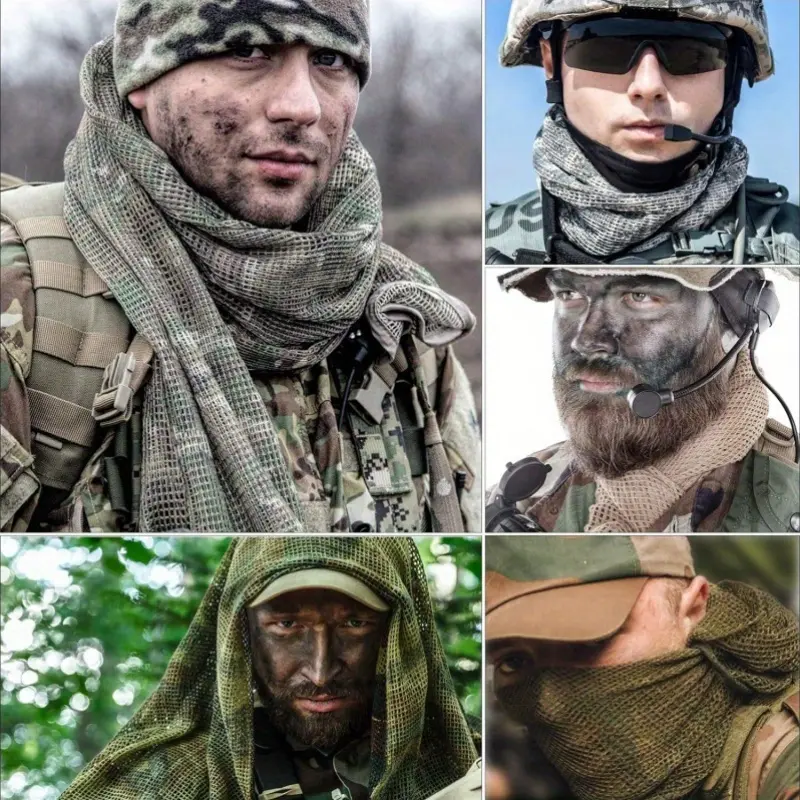 Unisex Camouflage Print Tactical Scarf - Breathable Fiber Mesh Multi-Purpose Headband for Outdoor Sports, Cycling, Face Covering, Sporty Face Covers & Mask