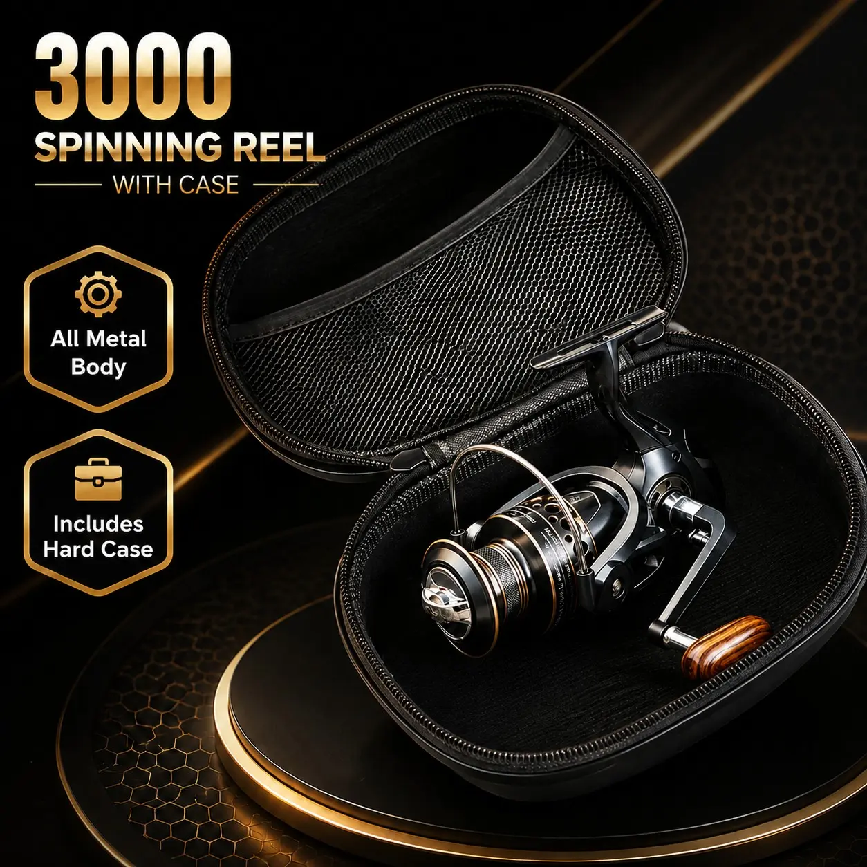 3000 Series Full Metal Spinning Fishing Reel with Protective Storage Case Bag Combo Saltwater Freshwater Fishing Wheel Set