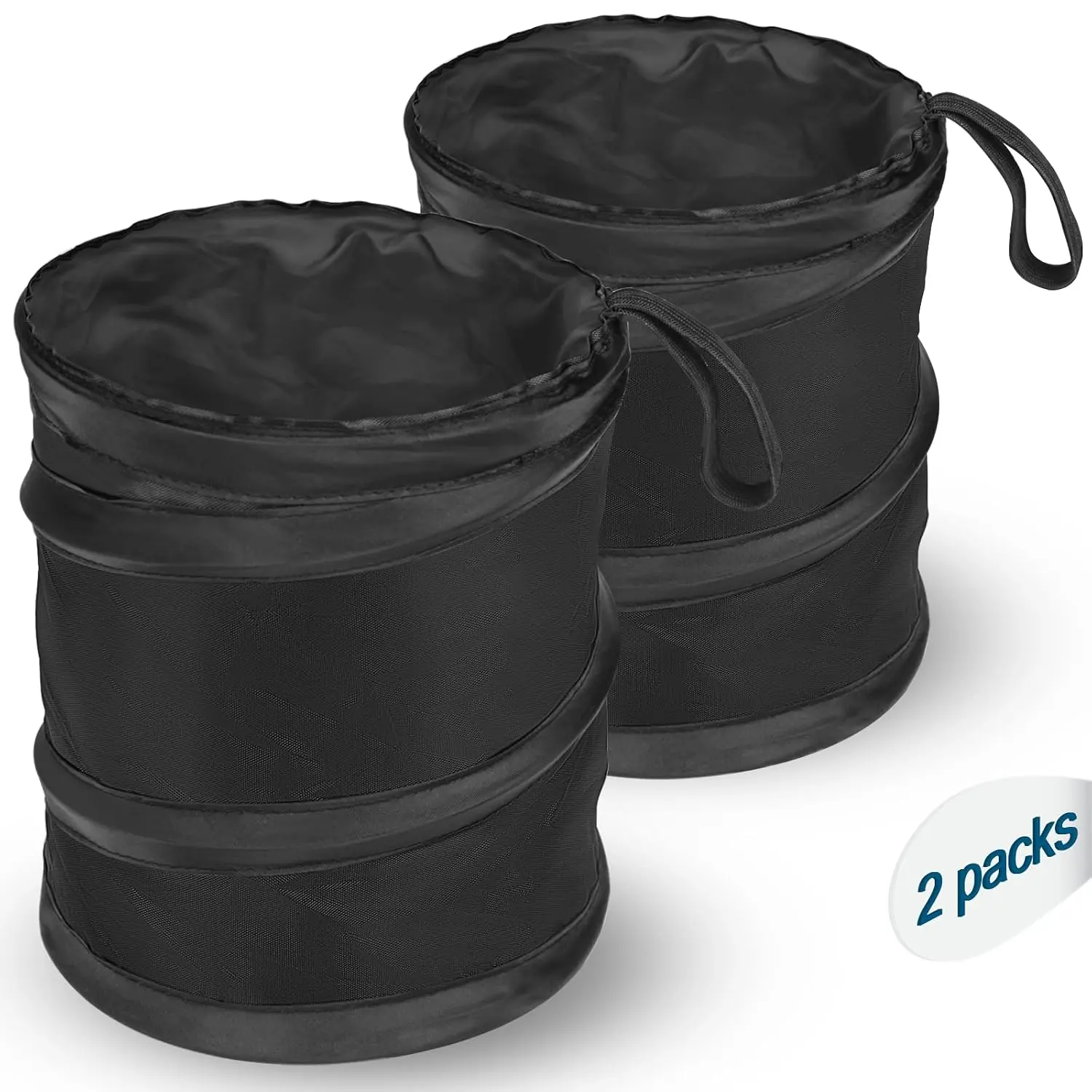 Trash Can, 2 Packs Mini Collapsible Pop-up Compact Garbage Can | 1 Gallon Each, Leakproof ,  & Hook and Loop for  SUV , Travel Camping,  Accessories, Black
