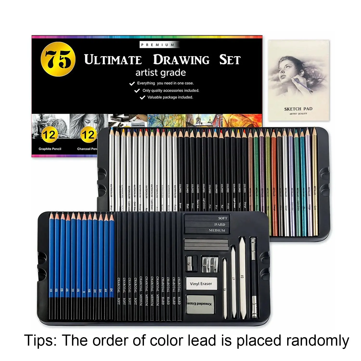Professional Drawing Pencil Set, 1 Set Drawing Pencil Set with Storage Box & Drawing Tool & Sketching Pad, Art Supplies for Home Office School