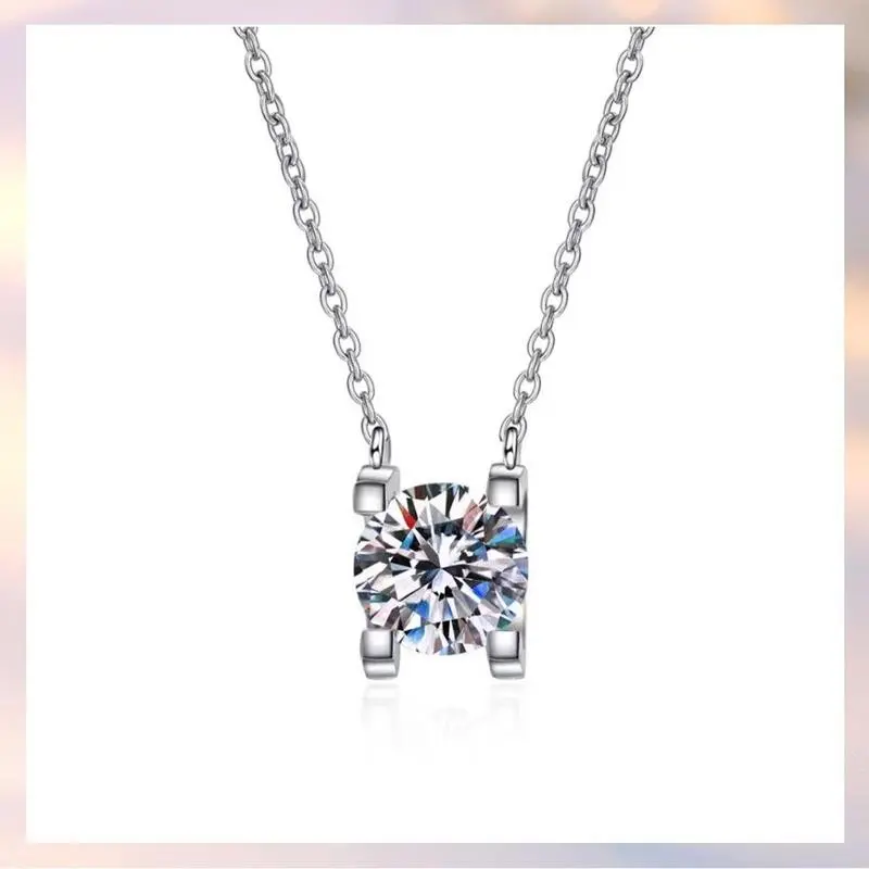 Synthetic Moissanite Pendant Necklace for Women 0.5/1.0/2.0CT S925 Silver Chain Fashion Necklace Christmas Gift