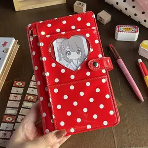 Korean Style Polka Dot Heart Notebook, High Aesthetic Leather A6 Journal, Portable Ring Binder Diary, Perfect Gift
