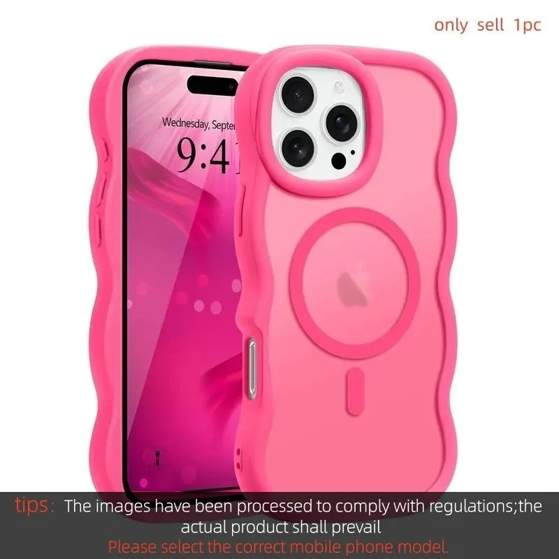 Luxury Wavy Frame Matte Protective Case Casing For iPhone 17 16E 16 15 14 13 12 Pro Max Plus Air for Magsafe Wireless Charge Shockproof Armor Cover Protector