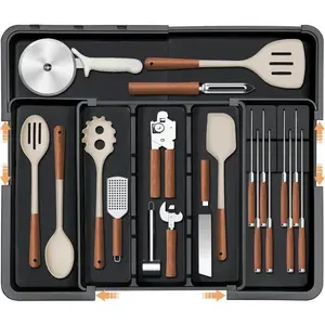 Summer Super Deal Silverware Organizer Expandable Kitchen Utensil Drawer Organizer with 9 Compartment Large Cutlery Organizer Tray for Forks Knives 13" - 22"W ,14.5" - 19"L