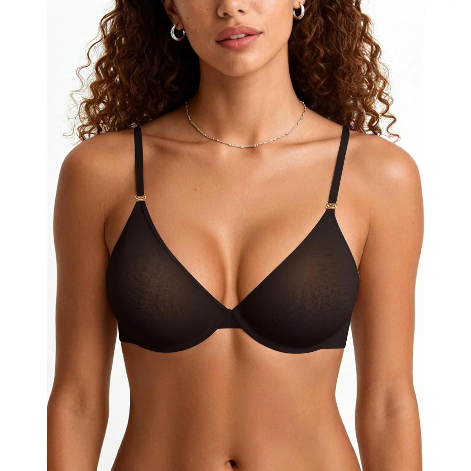 Womens Unlined Underwire Bras Sheer Mesh Plunge Bralette Push Up Balconette Bra Triangle Minimizer Seamless Tshirt Bras