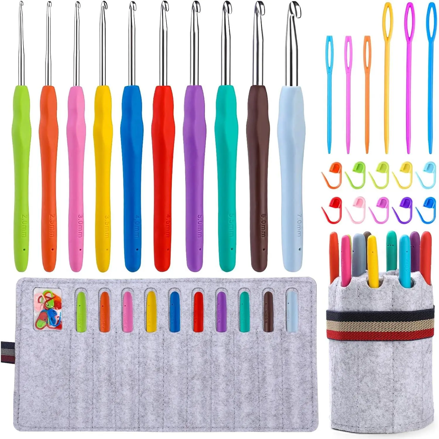 Crochet Hooks 10 Sizes  Crochet Hook Set for  | With Roll Felt Bag for Beginners, Knitting  and  Markers for Crocheters Crocheting Yarn