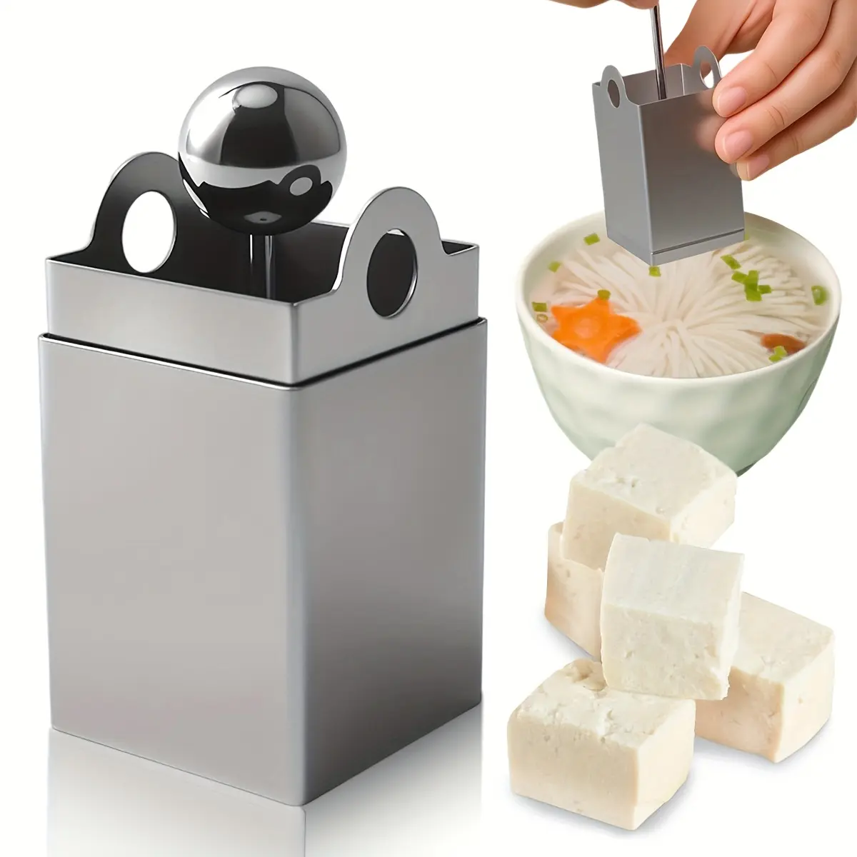 1 Set Multifunctional 304 Stainless Steel Tofu Cutter Mold, Manual Quick Chrysanthemum Tofu Slicer, Tofu Press Shredding Tool for Kitchen