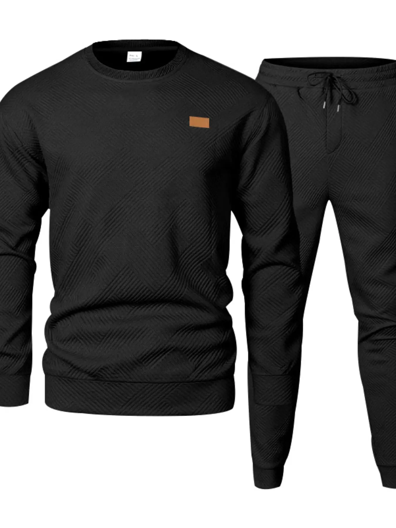 Men's 2-Piece Outfit Textured Crew Neck Sweatshirt & Jogger Pants Set, Casual Activewear Set, Casual Long Sleeve Tracksuit, Soft Knitwear Loungewear, Athleisure Workout Set for Daily & Sports, Sports Jogging Set