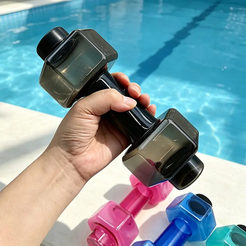 1pc Dual Purpose Dumbbell Shaped Hydration Bottle Transparent Plastic Leak Proof Screw Lid Portable Gym Office Daily Water Cup For Adults Teens