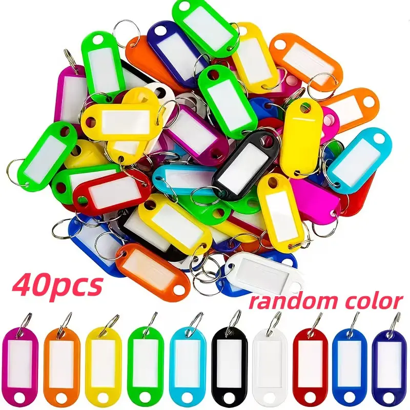 40 Pcs Plastic Keychains with Open Ring and Label Window, Bright Colors, Lanyard Included, Ideal for Office and Hotel Key Management