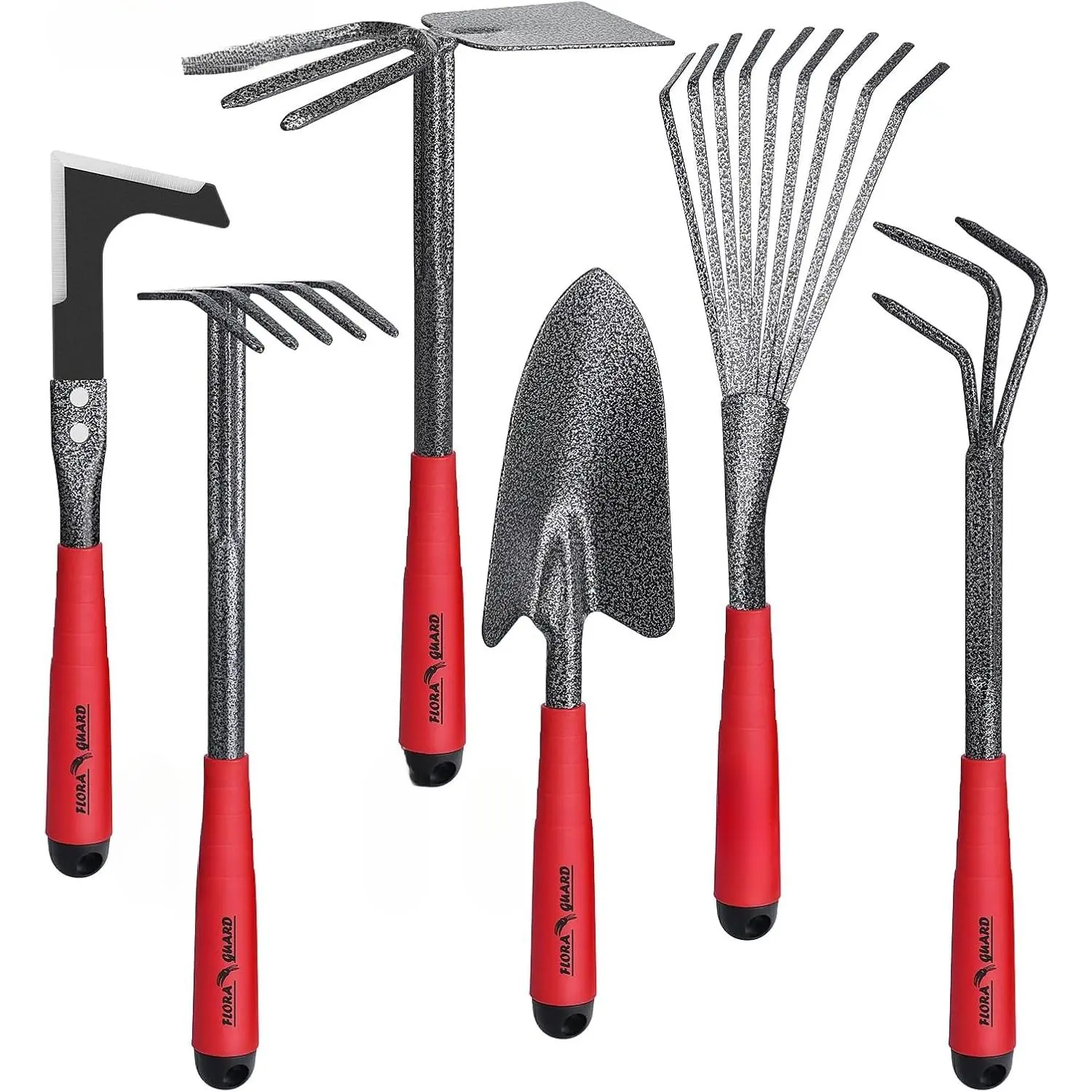 6-Piece Garden Tool Set, Heavy Duty Gardening Hand Tools with Trowel, Rakes, Cultivator, Hoe & Crack Weeder, High Carbon Steel Yard Tools for Weeding, Planting, Digging, Gardening Gifts