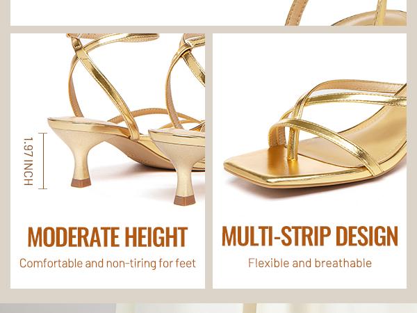 Athlefit Women's Strappy Kitten Heels Square Toe Flip Flops Low Heels Ankle Strap Party Dress Thong Heeled Sandals SpringStatements