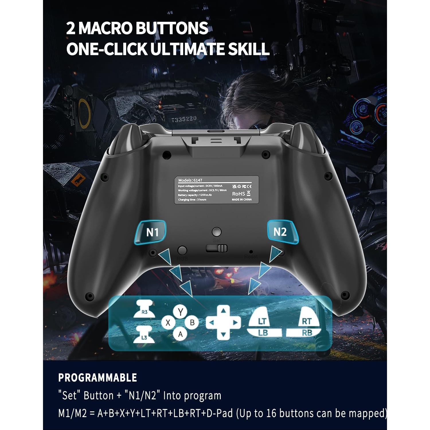 Mobile Gaming Controller for /Android//Laptop, Wired Control for PC/Steam, Programmable  Gamepad with Phone Clip for Gamer, with RGB Lighting Effect/Turbo/Vibration