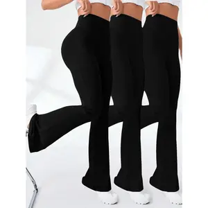 3PCS  High-Waist Tummy Control Yoga Pants with Side Pockets - Stretchy, Quick-Dry Flare Leggings for Women|       for Pilates & RunningWomen's High-Waisted Wide Leg Yoga Pants with Pockets