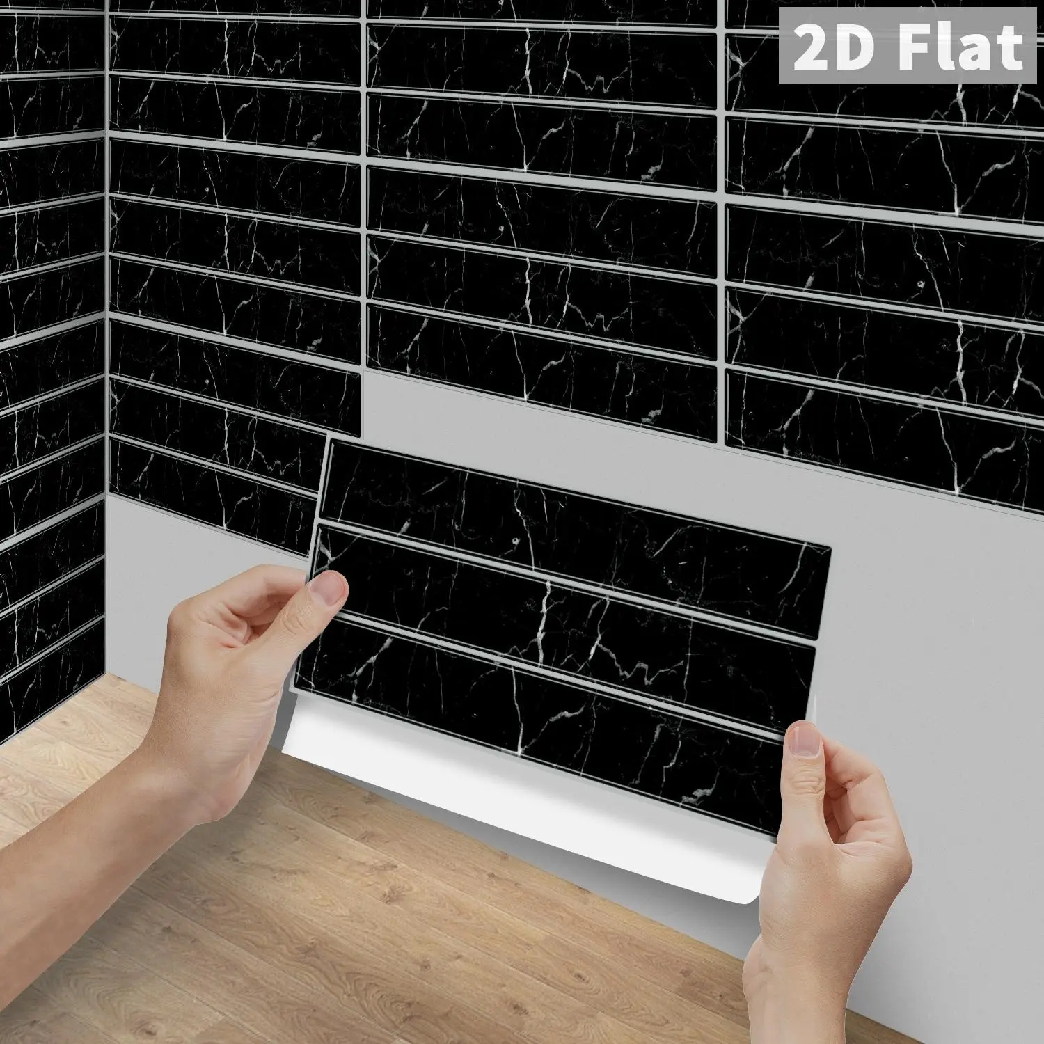 6/12/24/48Pcs FG Vintage Tile Stickers, Textured Stickers, PVC Crystal Film Black White Vein Long Strip Marble Texture, Peel and Stick Backsplash, DIY Self-Adhesive Waterproof Oilproof Wall Tiles, Decor for Kitchen, Bathroom, Tile & Wood Surfaces