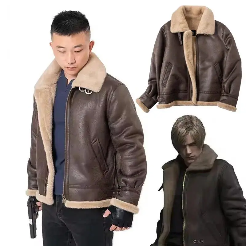 Game Biohazard Resident Remake Leon Scott Kennedy Cosplay Costumes Faux Leather Jacket Role Play Coat