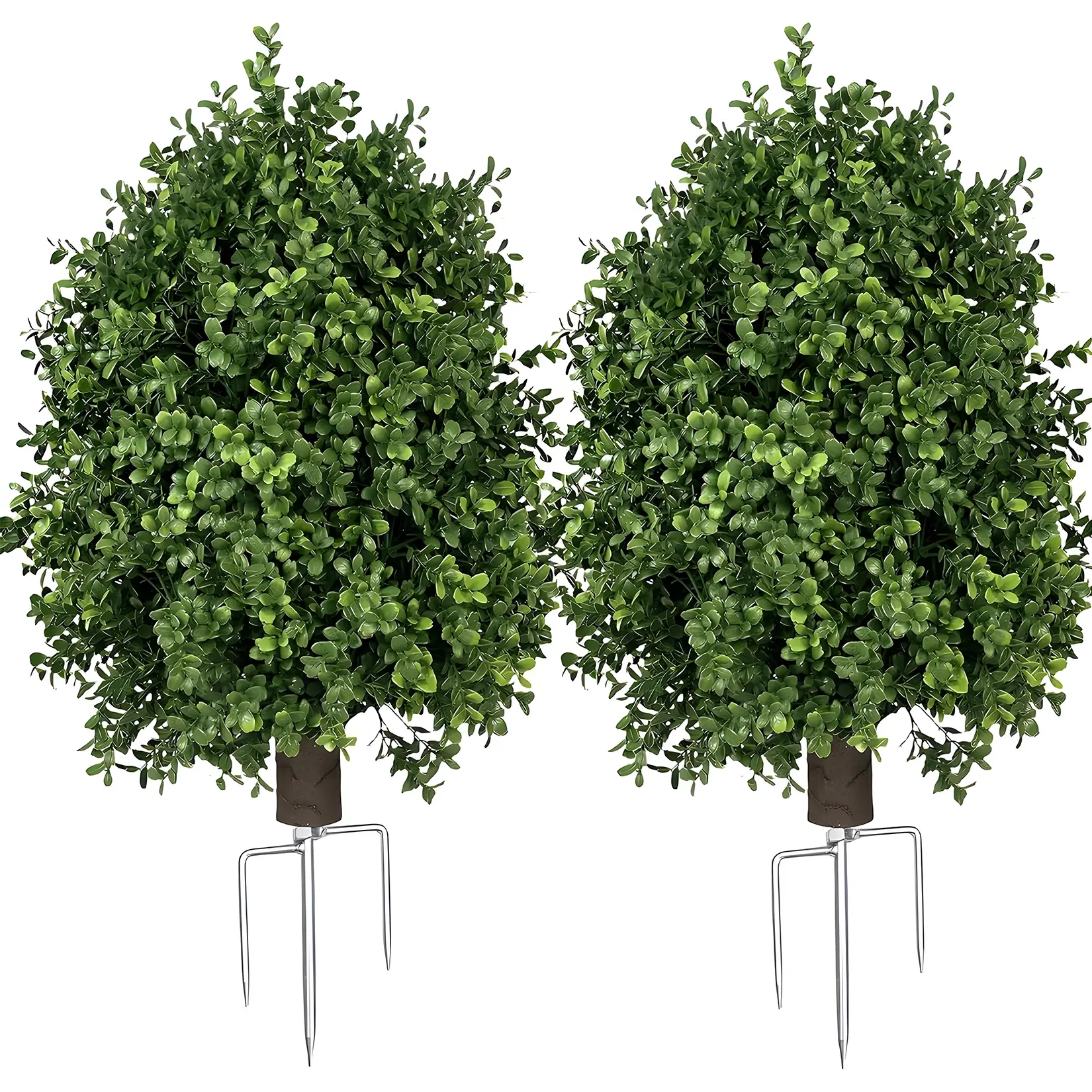2 Pack UV Resistant Artificial Boxwood Shrubs 27 Inch Faux Outdoor Topiary Plants with Ground Stake Low Maintenance Greenery Decor for Porch Garden Flower Box Christmas