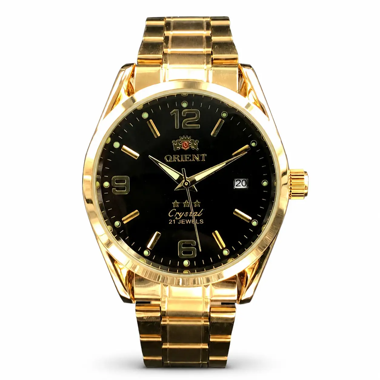 Orient Crystal 21 Jewels Gold Automatic Watch for Men | Gold Steel, Easy Read Arabic Numerals Dial, Date