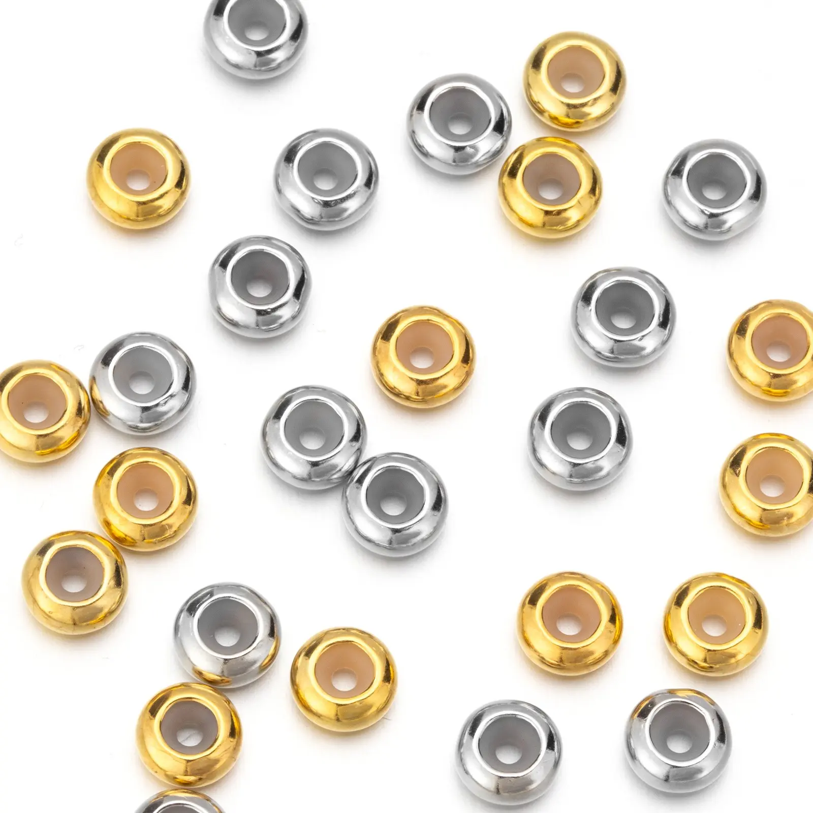 10pcs Metal Anti-Slip Spacer Beads, Polished Silver Color &, Large Hole DIY Jewelry Accessories, Bracelet Necklace Charms