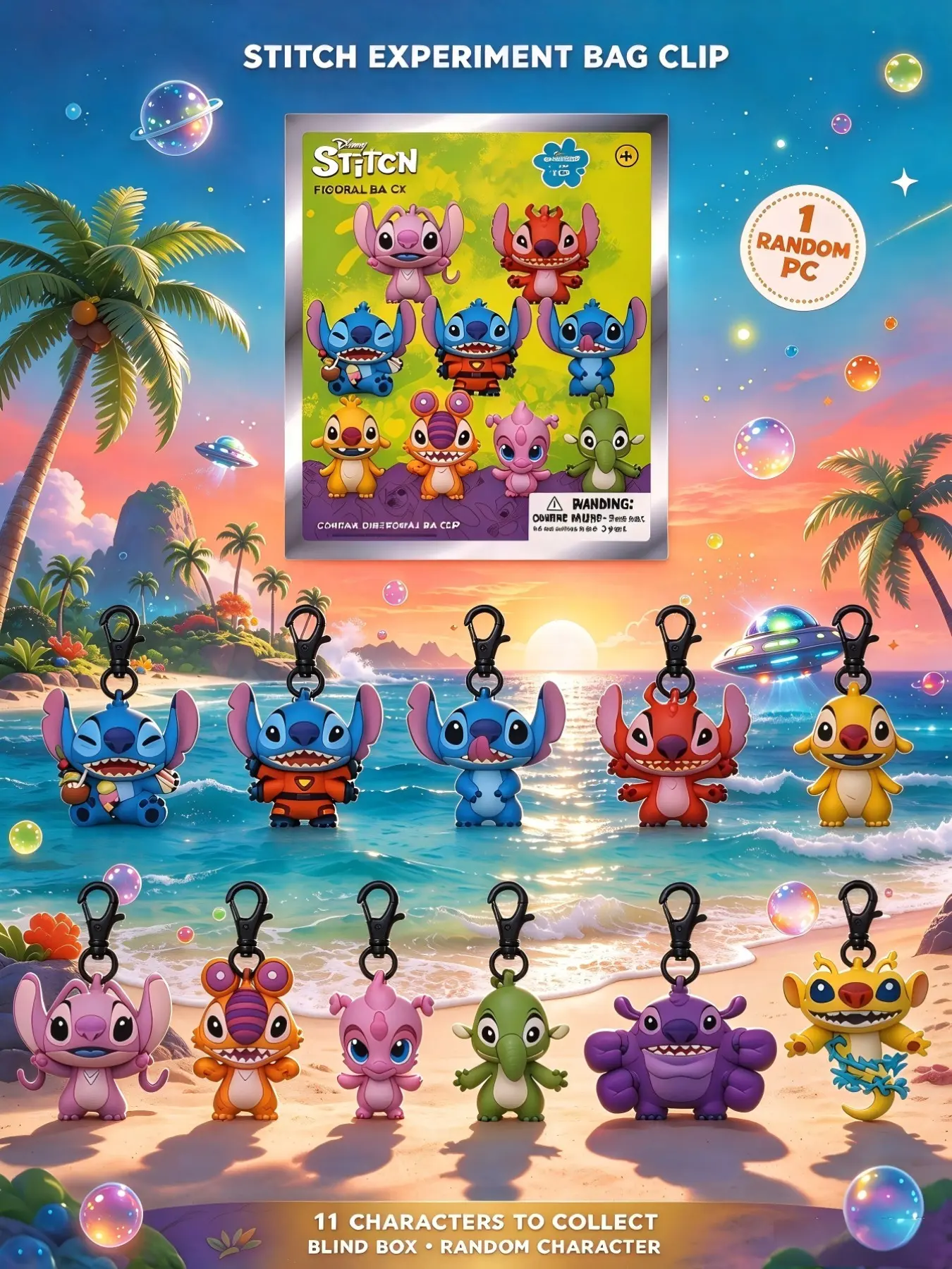 Disney Officially Licensed Stitch Series 5 Figural Blind Bag, Collectible 3D Bag Charm Keychain, Assorted Lilo & Stitch Character Figure, Fan Collectible Accessory Halloween Christmas Birthday Gift For Teens Adults 1PC Party Favors Keychain For Bags