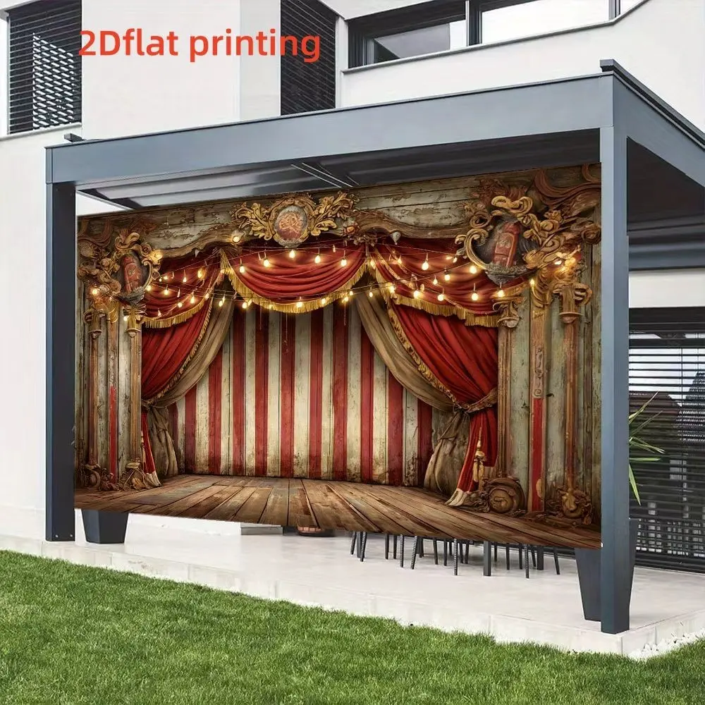 2D Flat Banner 1pc Vintage Theater Stage Backdrop, Velvet Curtain & Floral Pillar Print, Polyester, Multiple Sizes Available