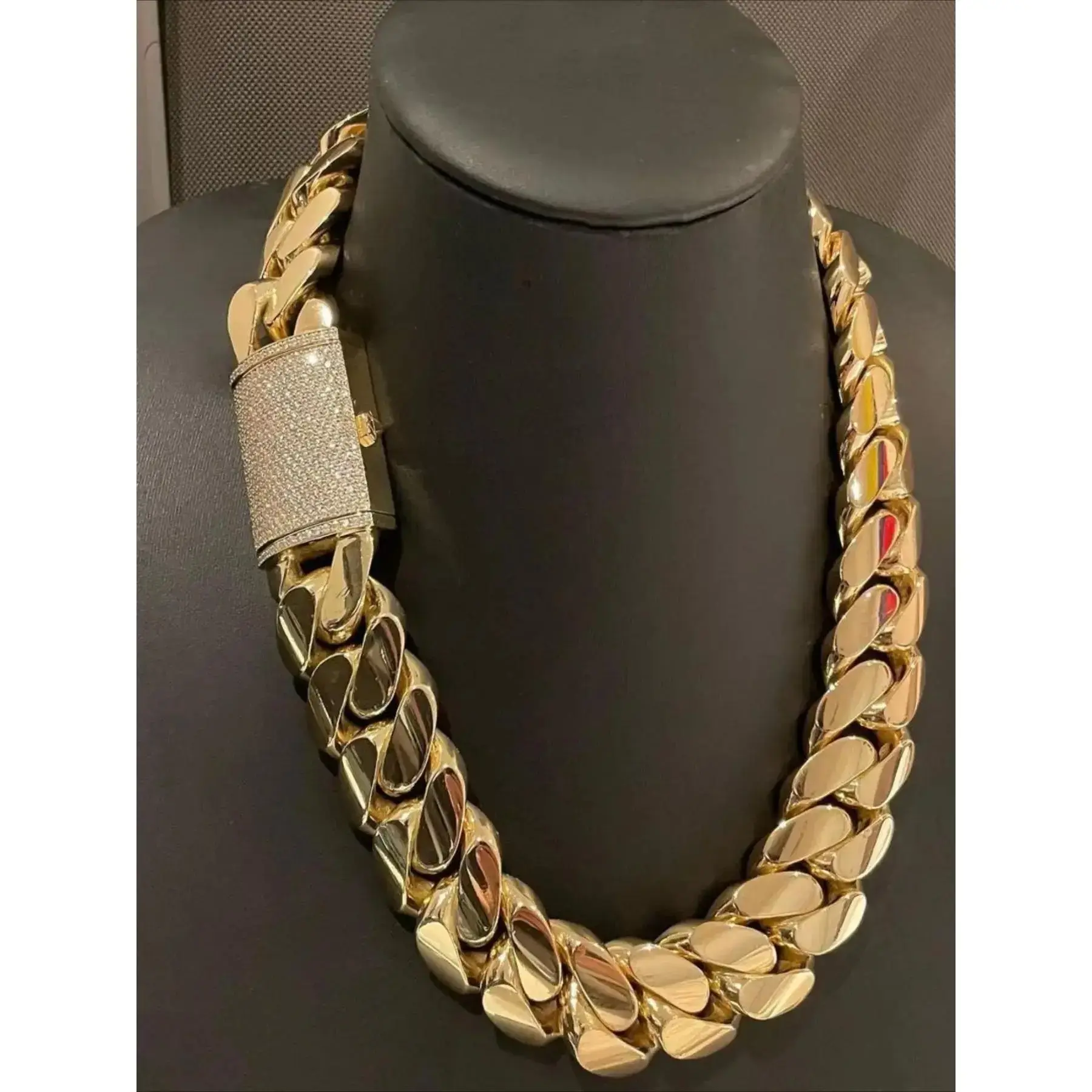 Men's Chain Necklace, 22mm Iced Out Miami Cuban Link with Micro-Set Lab-Grown Moissanite on Copper, Luxury Hip Hop Rap Boutique Jewelry
