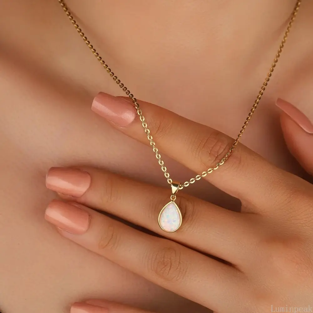 Women's Double Layer Chain & Link Necklace in Gold-Coated Stainless Steel, Purple Imitation Opal Water Drop Pendant for Daily Casual Wear, Female, Elegant, Light Luxury, Layered, Opal Imitation, Double-Layer Gold (Purple Opal)