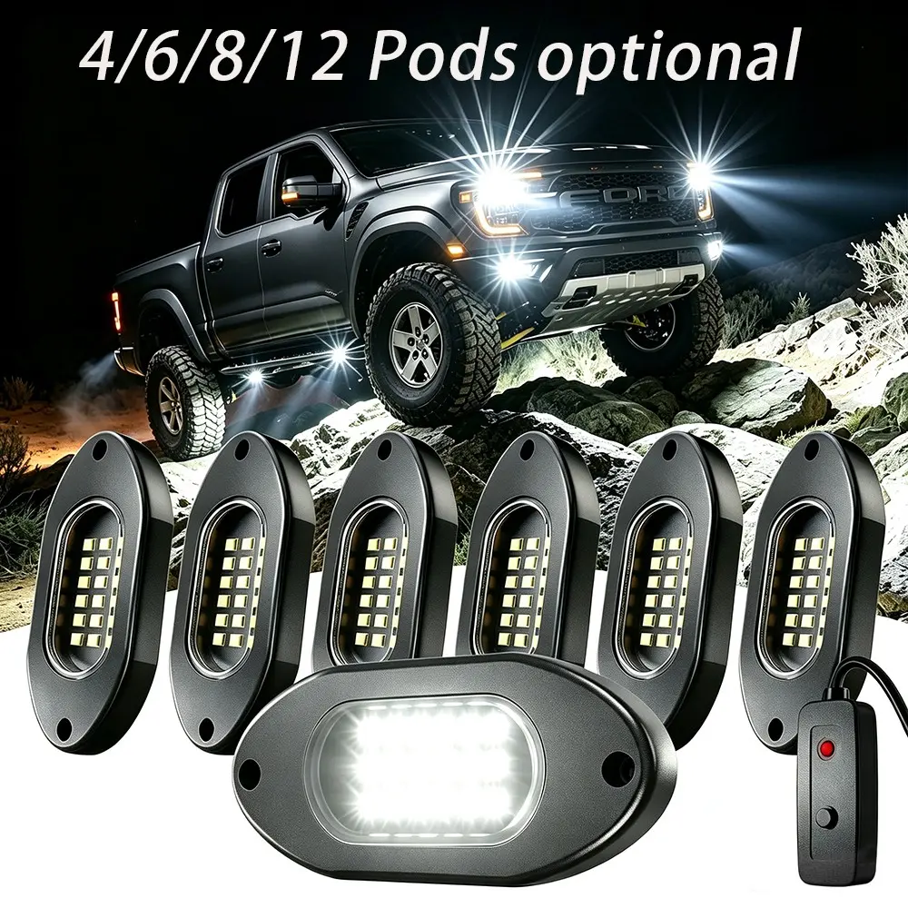 Car Underbody Lights 6000k, Ip67 Waterproof, High Brightness, 4/6/8/12 Pack, with Switch, 3m Extension, Truck Rocker Light Kit