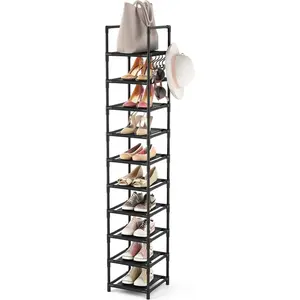 10-Tier Tall Narrow Shoe Rack for Entryway, Sturdy Metal Shoe Shelf Storage 10-15 Pairs of Shoes and Boots, Space Saving Corner Shoe Rack Organizer for Closet,Doorway,Garage,Living Room