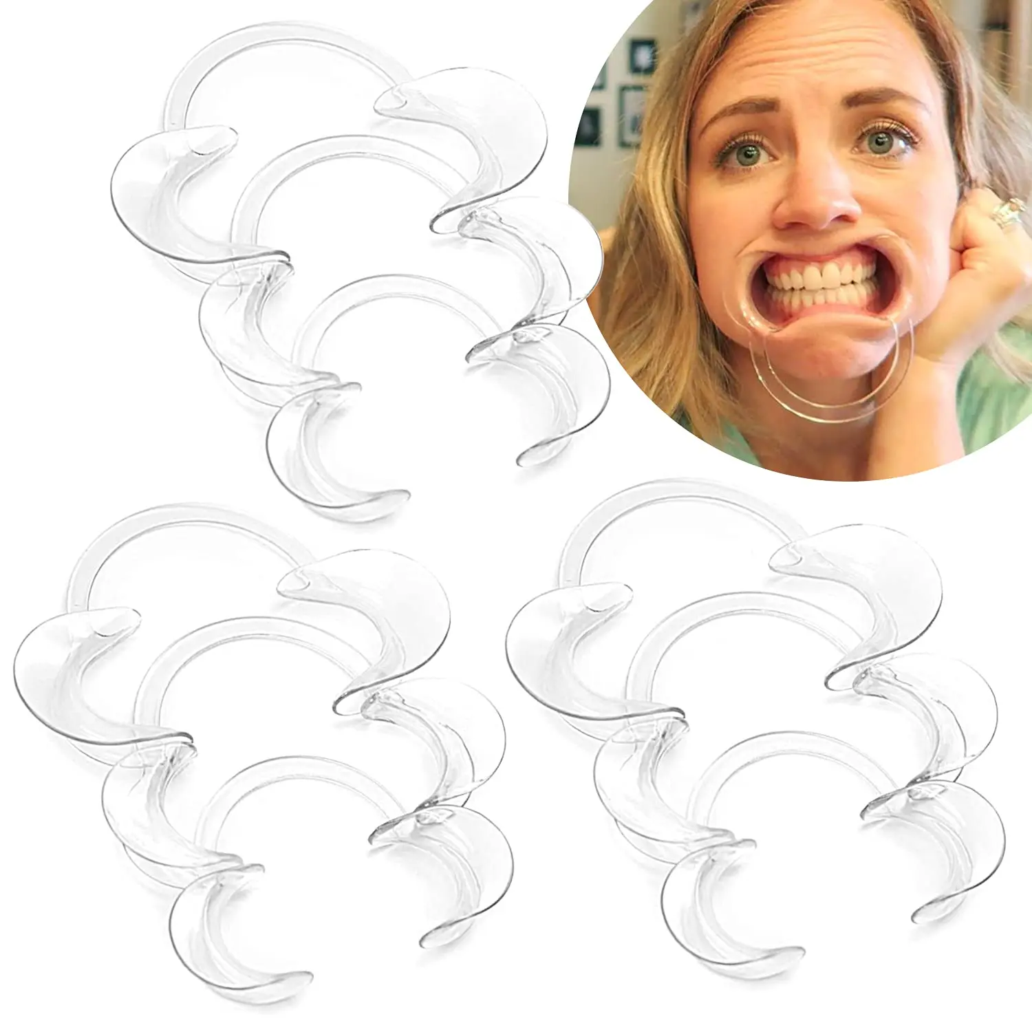 Cheek Retractor, 9-Pack 100% BPA-Free C-Shape Autoclavable Mouth Opener Retractors for Teeth Whitening, Party, Mouthguard Challenge Game (3X Size S, 3xSize M, 3xSize L) (9 Pack)