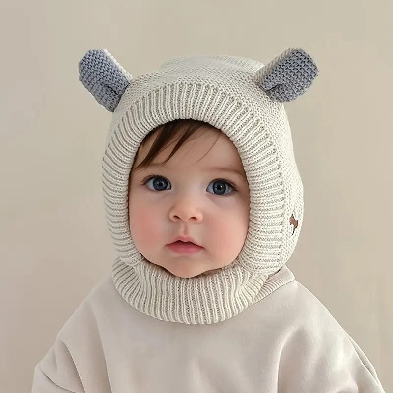 DX Toddler Winter Knit Hat with Fleece-Lined Ears & Adjustable Toggle Closure - Soft Stretchy Warm Beanie for Boys & Girls, Mixed Colors, Christmas Gift, Hand Wash Only, Baby Winter Hat, Festive Toddler Wear,