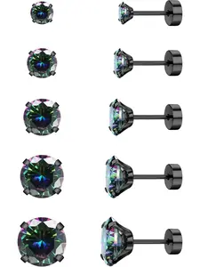 Screw Back Stud Earrings Set 20G Titanium Steel Cartilage Piercing Jewelry for Women Men Sensitive Ears CZ Tragus Helix Flat Back Earrings Stud