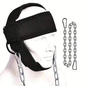 Adjustable Weight Lifting Neck Harness, Heavy-Duty Stainless Steel Chain Neck Trainer with Neoprene Strap, Neck Strength Workout Gear for Pain Relief & Muscle Training