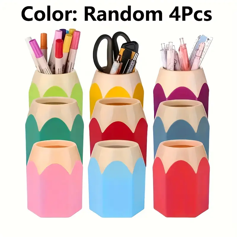 4 Colored Pencil Holders-Lovely Desk Storage Box in Random Colors,PE Plastic Mug with Boxed Stationery Organizer,Perfect for Home and Office Decor,Creative Stationery Holder in Light Tones,Perfect for Classroom or Personal Workspace Storage