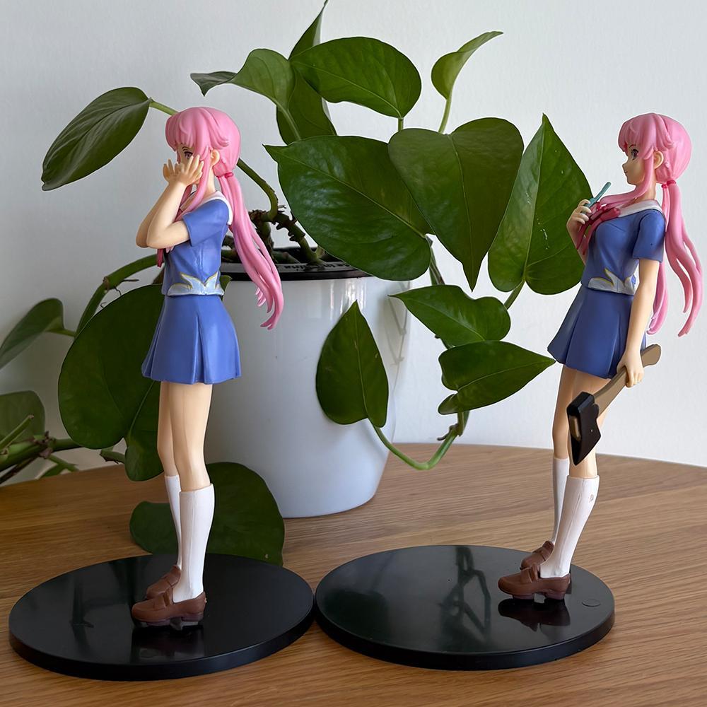 2 Style Mirai Nikki Anime Figure Gasai Yuno 17cm Pink Hair School Suit Pretty Girl Pvc Model Cute Periphery Gift Toy Doll