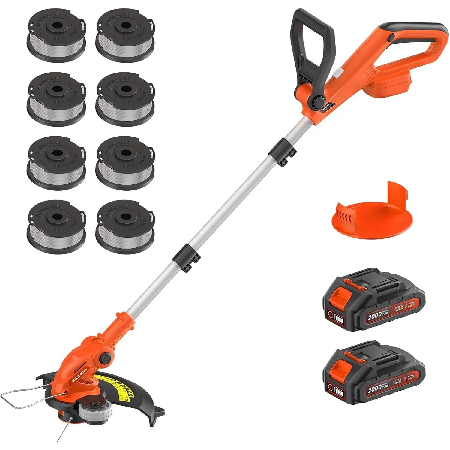 Electric String Trimmer Cordless with 2x2.0Ah , 20V Weed Wacker Weed Eater with Charger, 12" Lawn Mover & Edger Lawn Tool,  Grass Trimmer with 8 count Spool Line for Yard, Garden, Orange