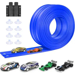 16Ft  Kids: Flexible Race Car Ramp Track with 4 Small Racecars and 8 Suction Cups  with Diecast 1/64th Cars, Rolls Up Portable Racetrack  Ages 3 & Up