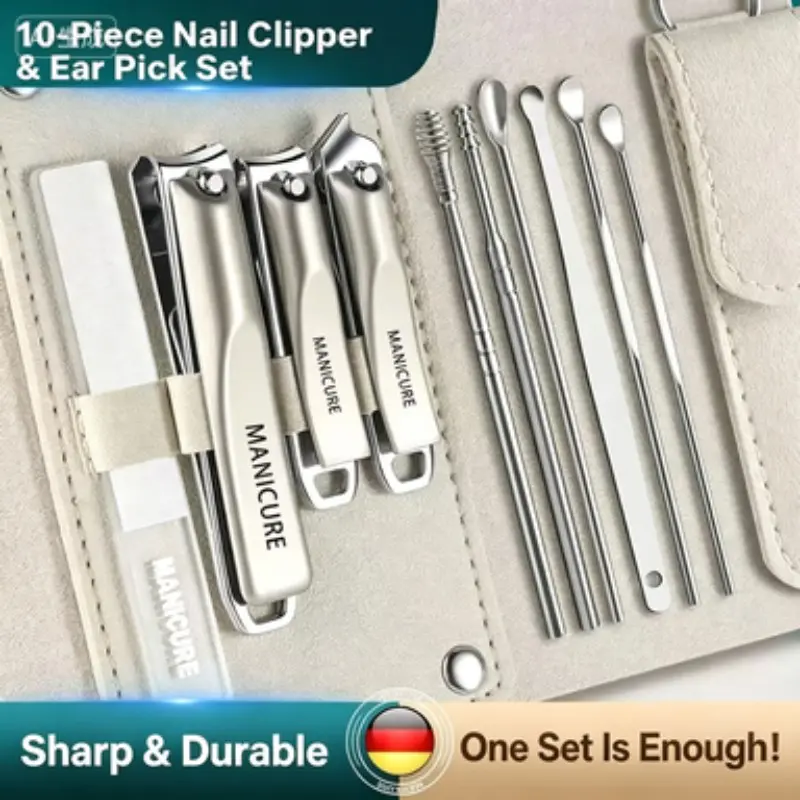 10-Piece Nail Clipper Set, Manicure Tools Kit, Includes Ear Wax Remover, Essential Beauty Accessories, Durable Design