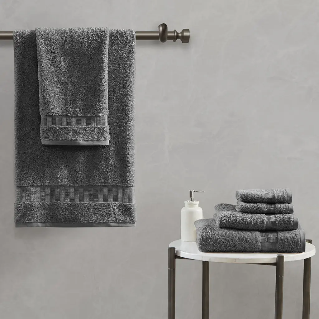 Nokaa 100% Egyptian Cotton 6 Piece Towel Set - Luxury Bath Towel Bundle with 2 Bath Towels, 2 Hand Towels, 2 Washcloths - Soft Absorbent Hotel Quality Towels for Bathroom, Spa, Guest Room - Charcoal