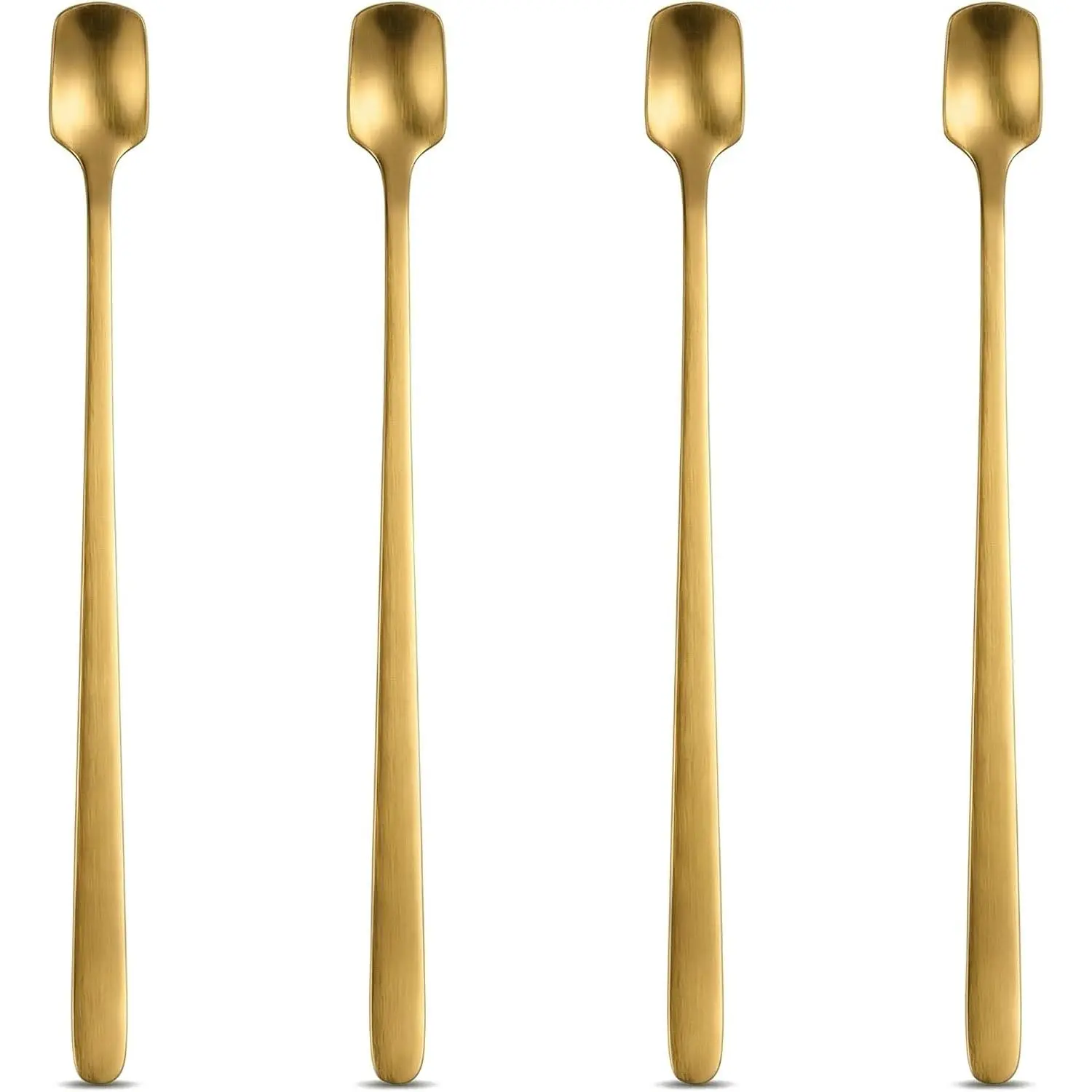 Coffee Spoons Set of 4, 6.69-Inch Long Handle Square Espresso Spoons | Polished Stainless Steel with  Finish; Reaches Tall Mugs, Latte Glasses, Iced , Yogurt, Ice Cream and Dessert Cups