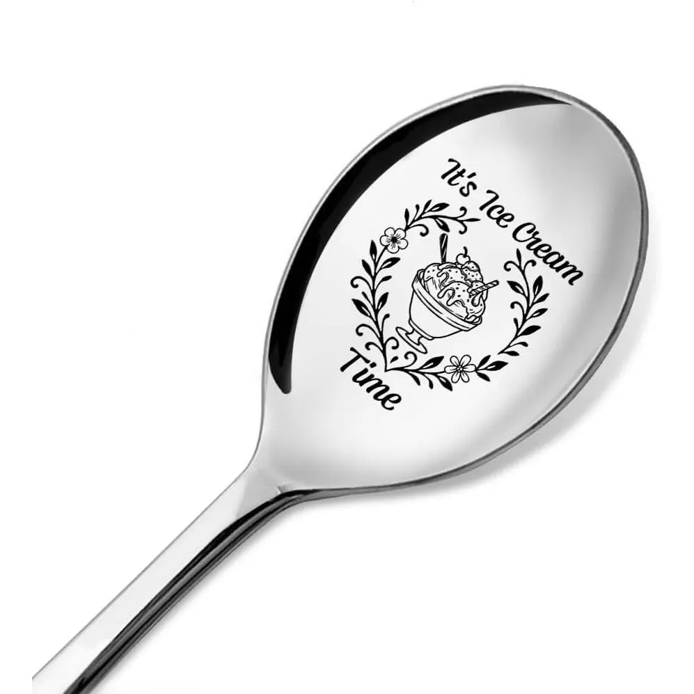 It's Ice Cream Time Engraved Spoon with  Box, Dessert Scoop for Housewife Women Men, Housewarming Graduation Birthday Spoon Gifts for Ice Cream Lover Daughter Son Teenage Girls Boys
