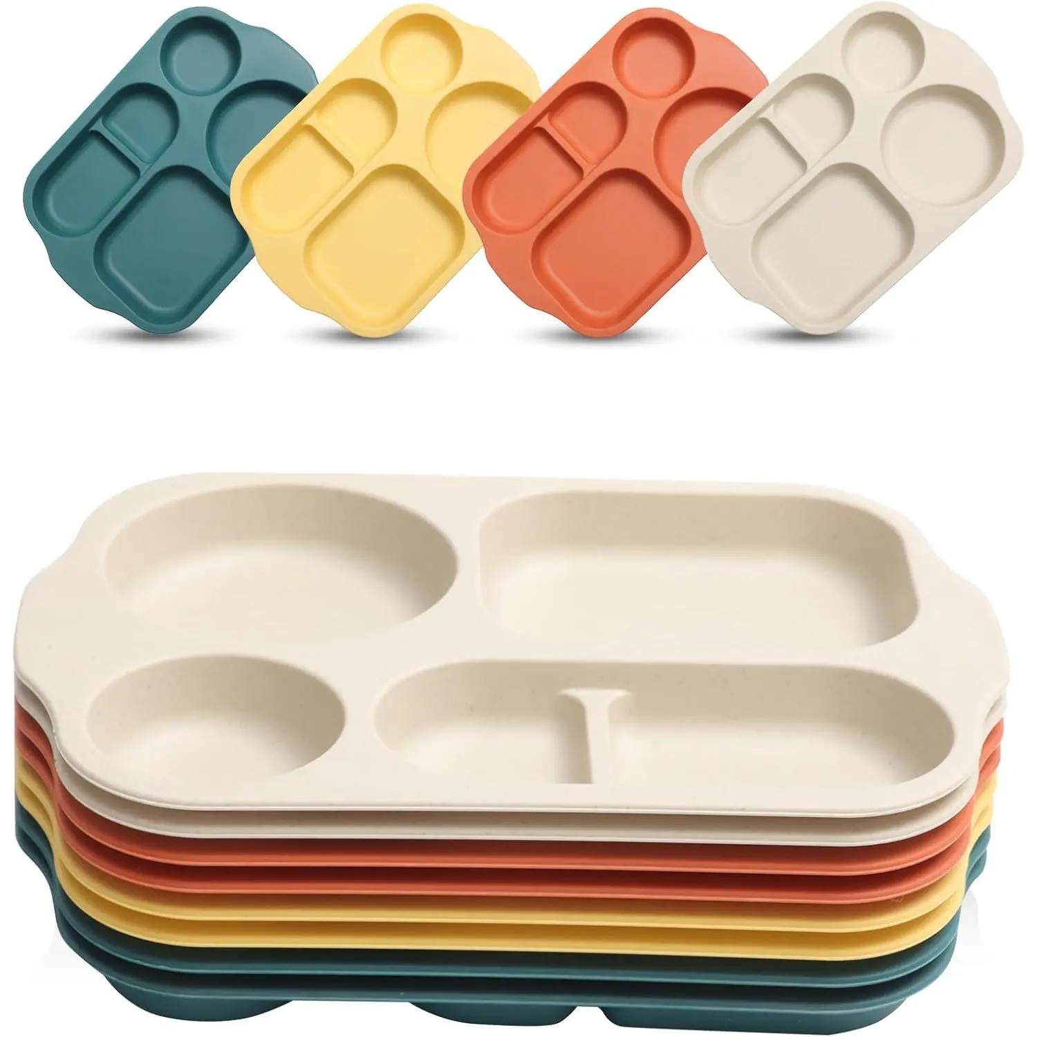12 Inch (8PCS) Unbreakable Divided Plates for  Adults, Wheat Straw Dividers Plates,  Compartment Plates,Dishwasher & Microwave Safe