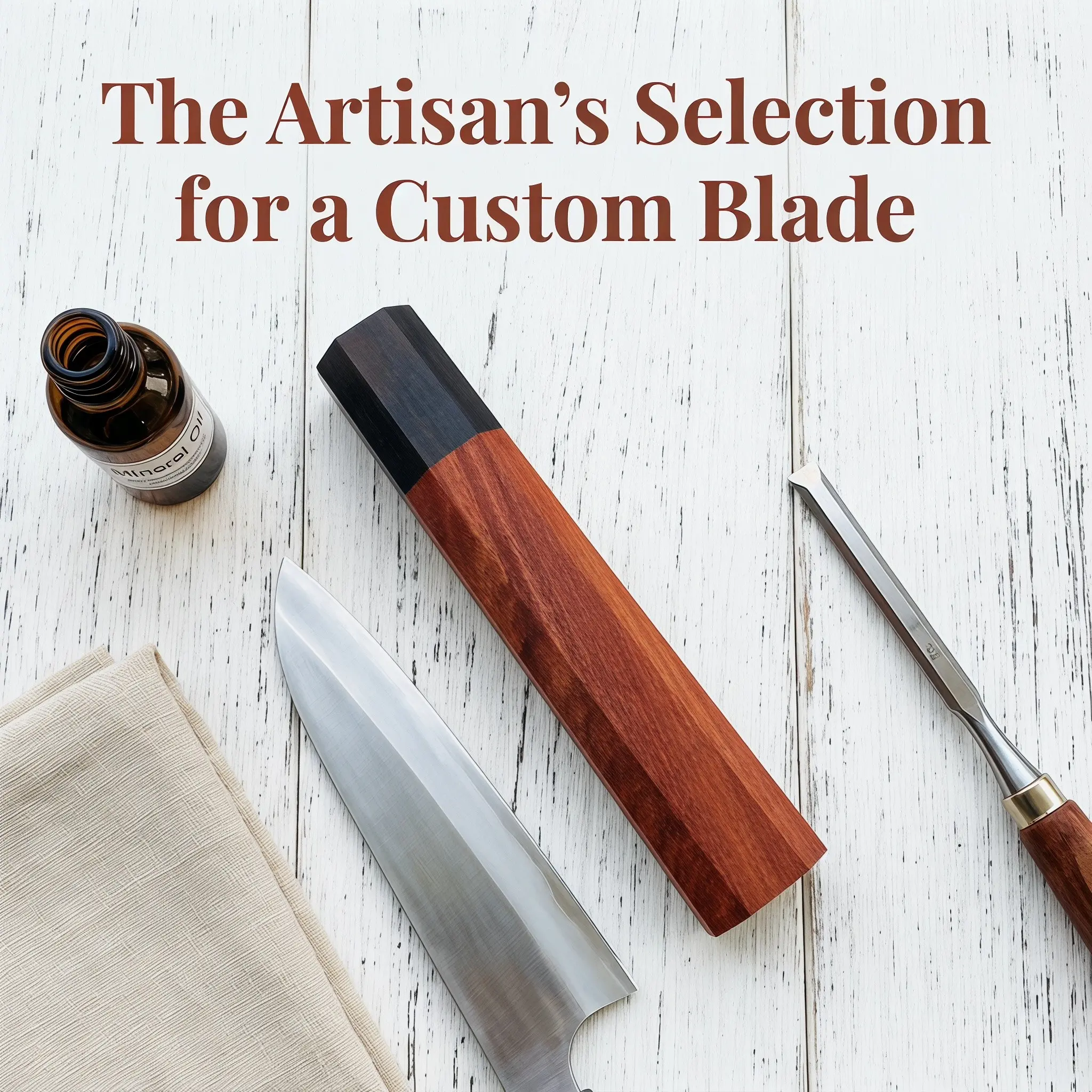 Handmade DIY Octagonal Bloodwood + Blackwood Knife Handle Replacement, 135mm Standard Length, Geometric Cut Face, Purpleheart Wood