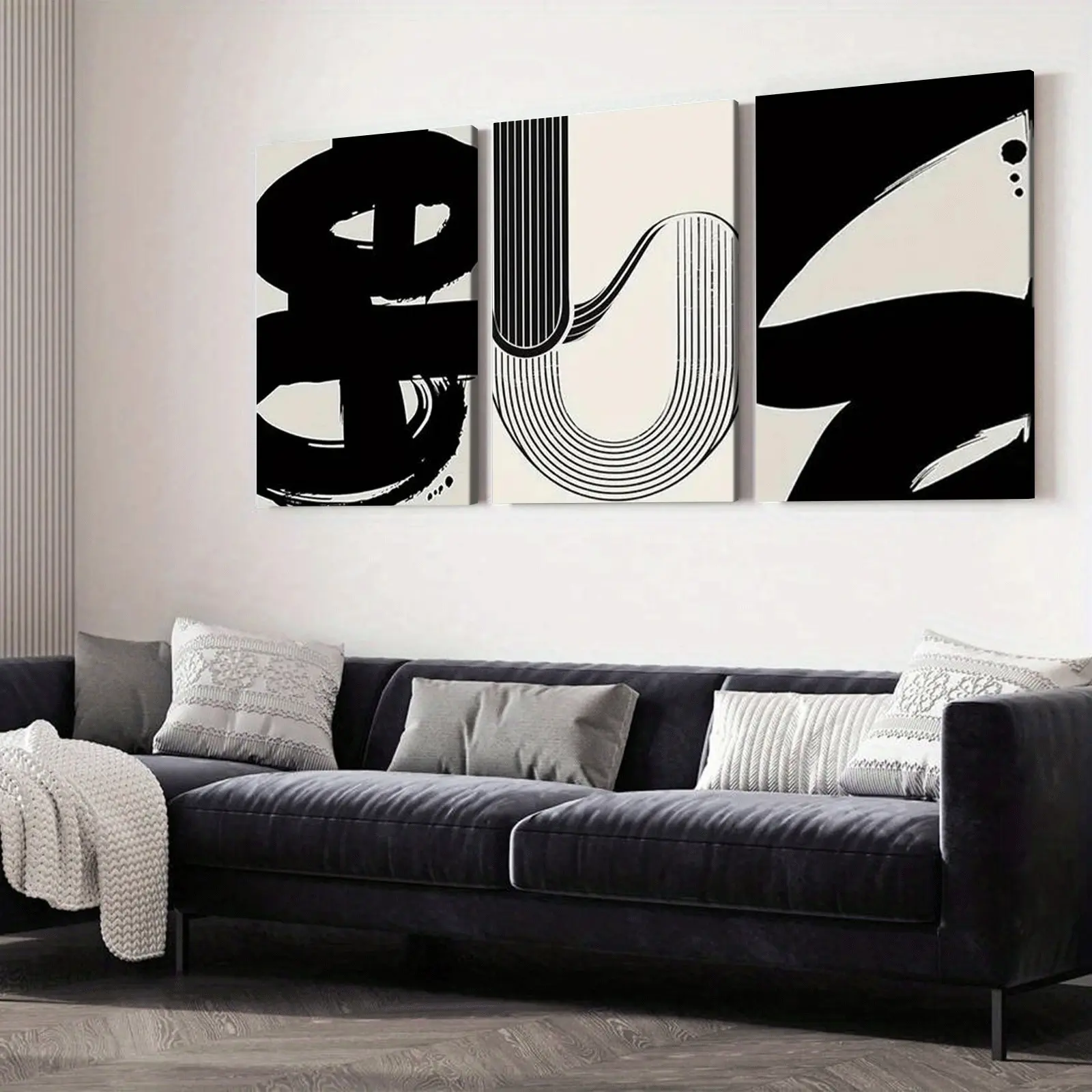 2D canvas, 3 pieces with frame - Abstract line theme wall art framed painting, suitable for indoor Valentine's Day, Presidents' Day, marathon, his and hers luxury wall decor in bedroom, living room, children's room, bathroom, home office, autumn and sprin