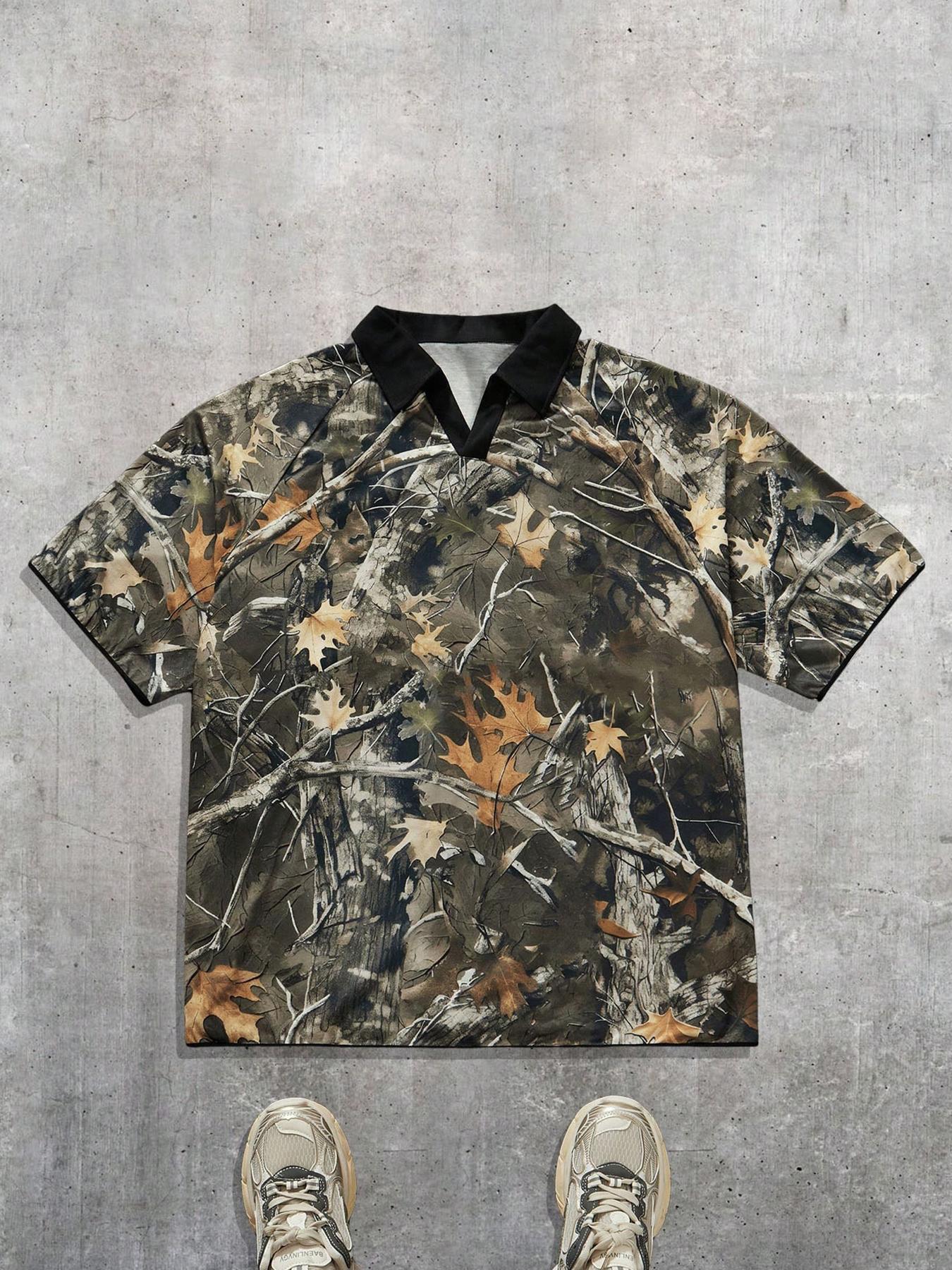 Men's Camo Print Polo Shirt, Casual Short Sleeve Top for Outdoor Activities, Fashion Men's Clothes for All Seasons, Menswear, Athletic Sports Clothing