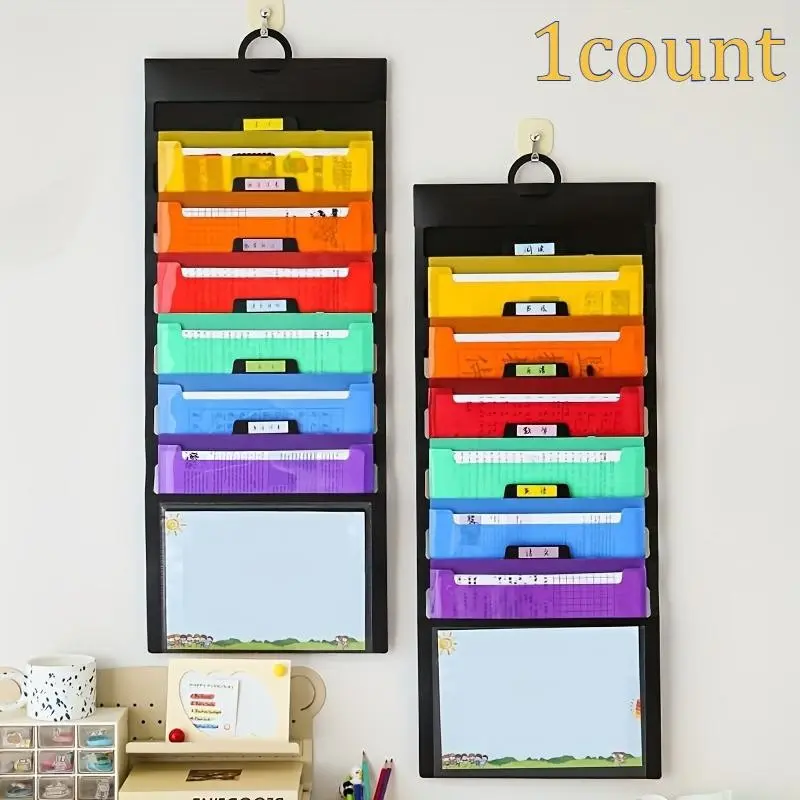 Wall-Mounted File Organizer with 6 Detachable Pockets, Multi-Color Plastic Storage Folder, Paperwork Organizer, Home School Office Supplies, Non-Waterproof