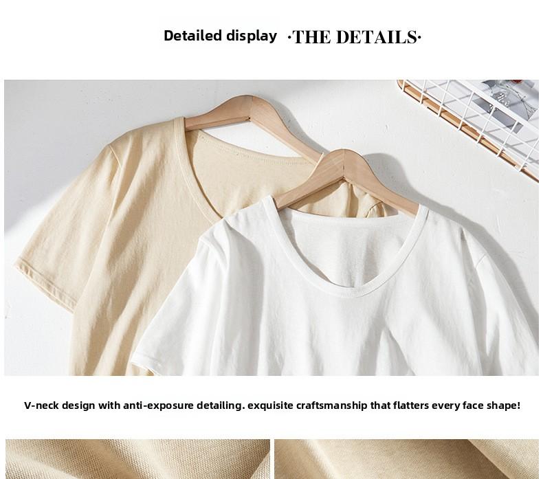 Women's V Neck T Shirt Spring Korean Style Loose Fit Snowflake Cotton Top Casual Basic Tee High Street Trendy Lightweight Summer Top for Women