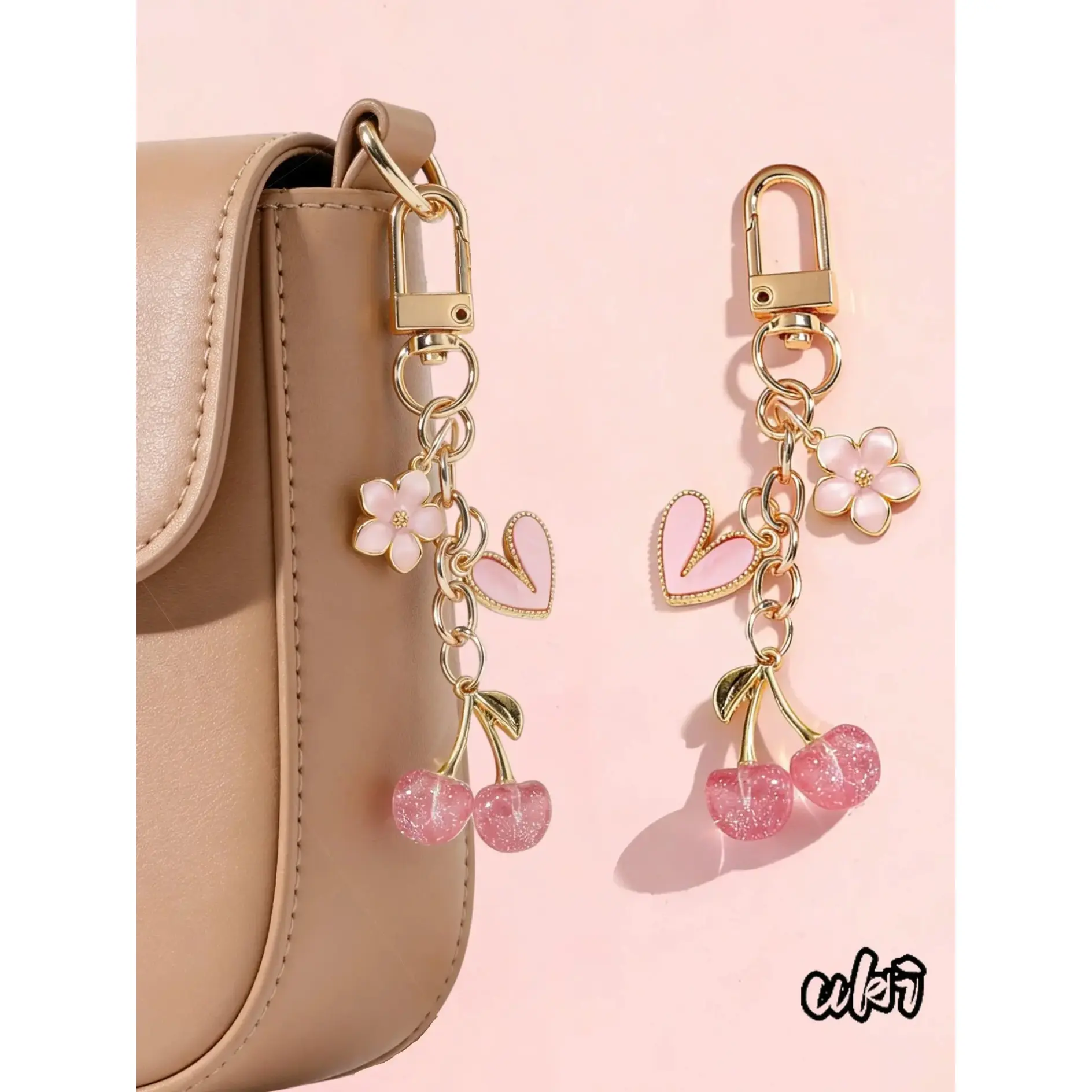 Cute Sparkling Cherry Plastic Bag Charm - All-Match Handbag Keychain Accessory for Girls, Adds Subtle Glamour, Thoughtful Birthday Gifts Option, Purse