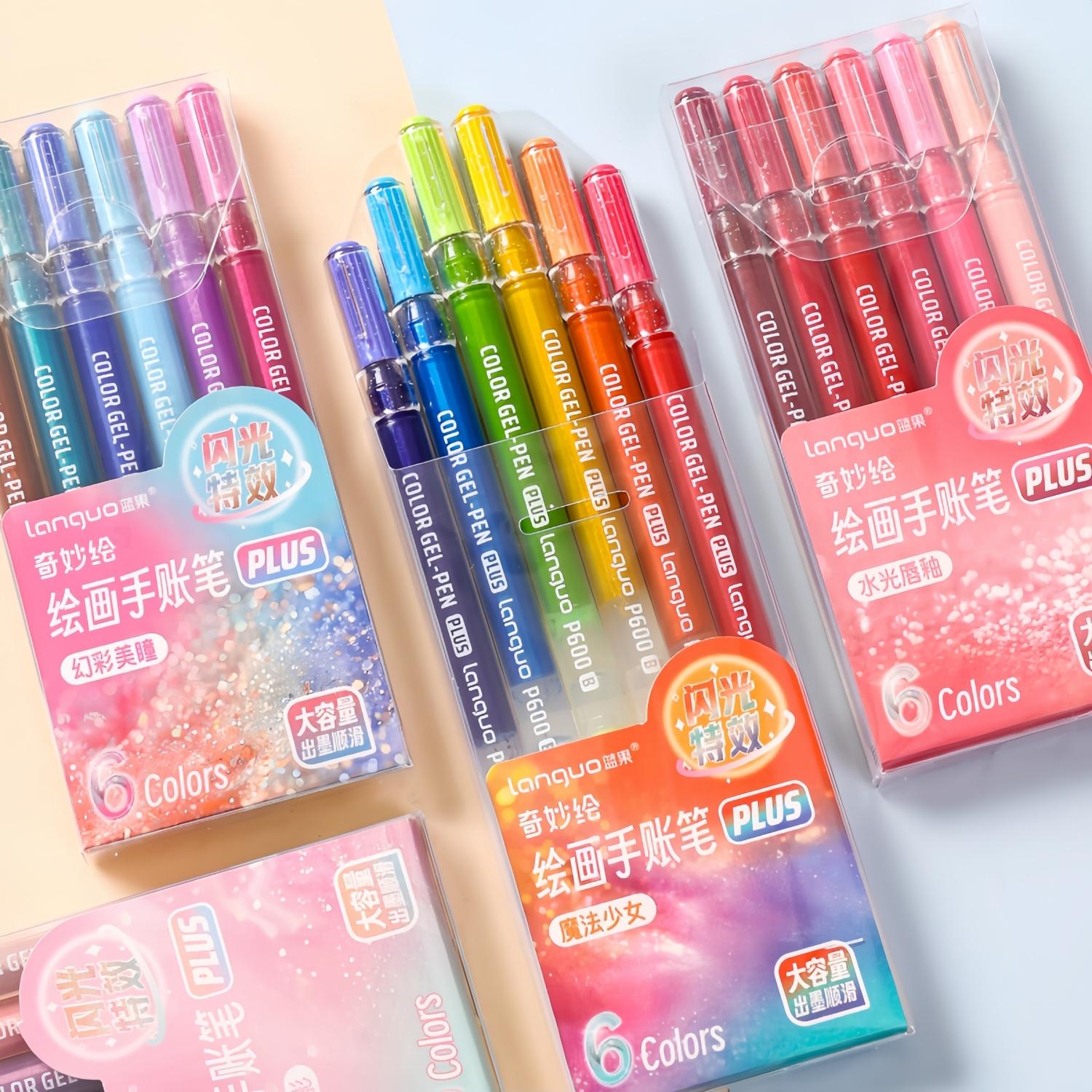 Glitter Gel Pen Set, 6 Counts/set 1.0mm Fine Tip Large Capacity Colored Drawing Pen, Sparkle Paint Pen for DIY Craft Making, Coloring, Doodling